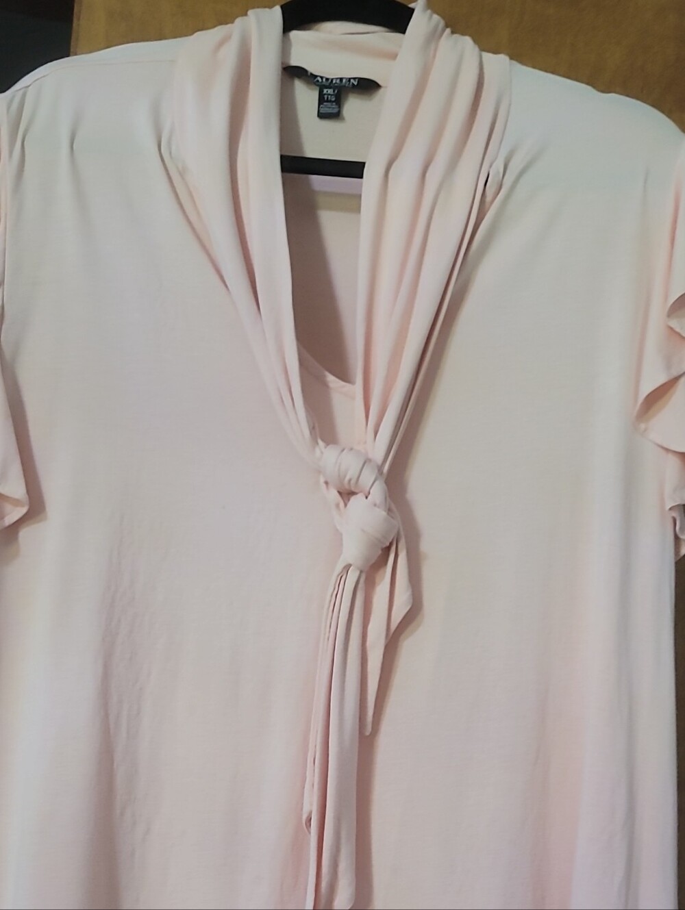 Lauren Ralph Lauren Pale Pink Knot-Detail V-Neck Blouse